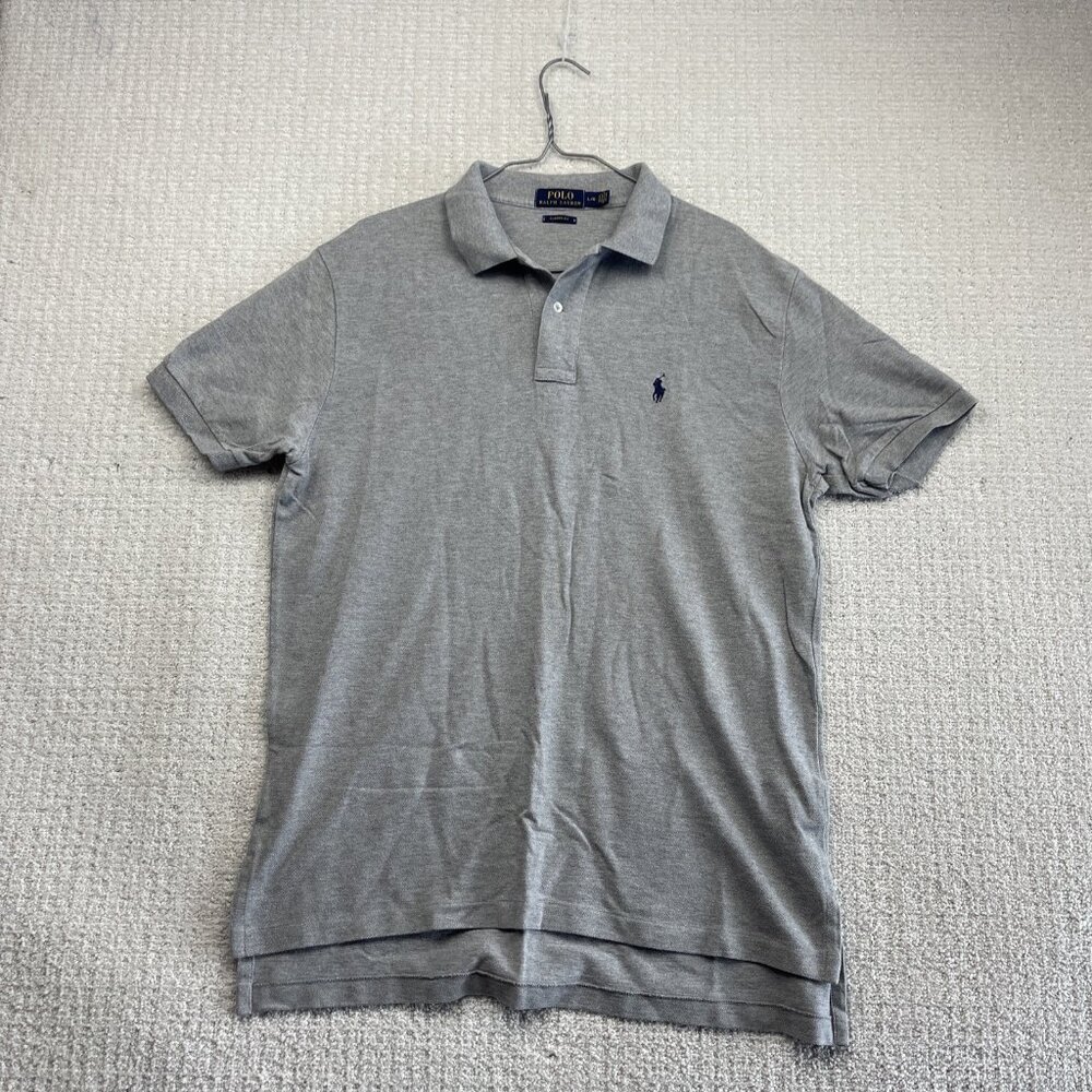 Polo Ralph Lauren Gray w/ Blue Logo Men L Classic Fit Short Sleeve Polo Preppy